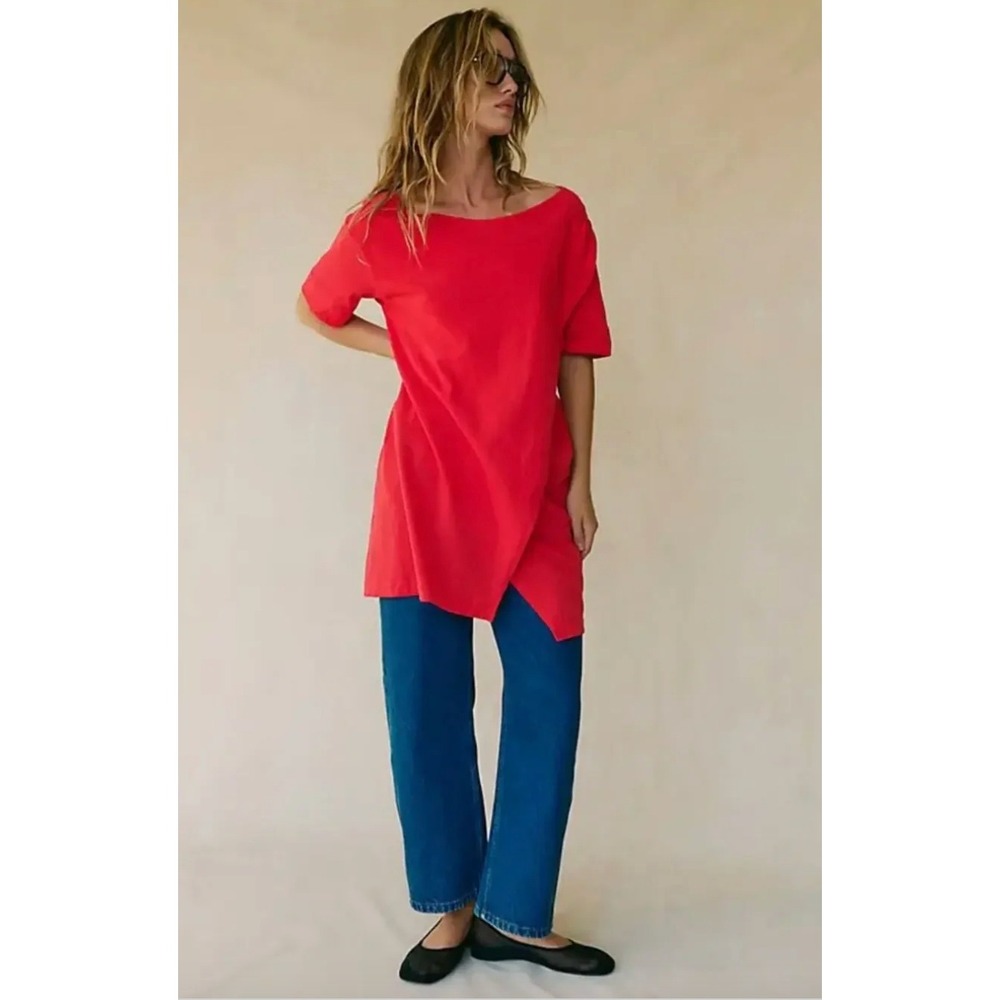Free People Beach Vixen Tunic XS Red Asymmetric Crossover Boho NWT